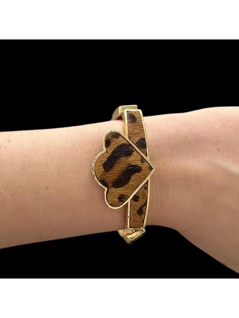 Leopard Print Gold Tone Spade Bracelet‎